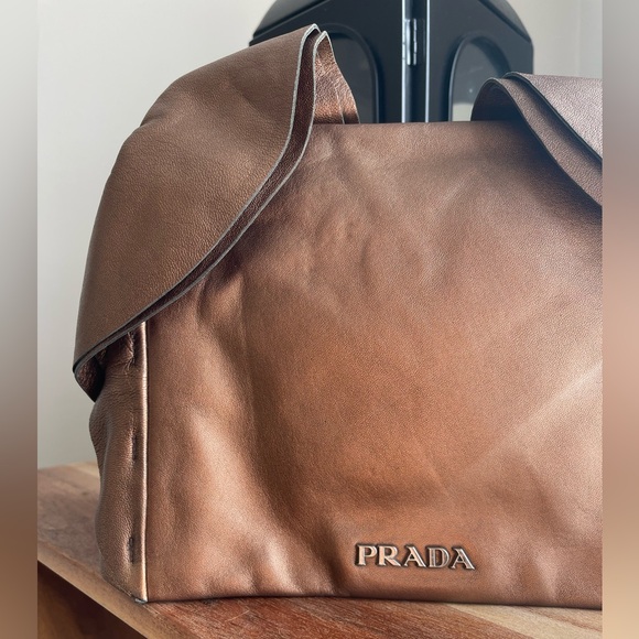 Vintage Prada Nappa Leather Shoulder Bag Ruffle Accents - Picture 6 of 16